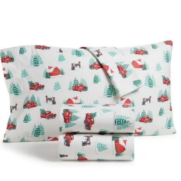 Martha Stewart Other - Martha Stewart Collection Holiday Printed Cotton Flannel 4-Pc. Farmhouse Truck
